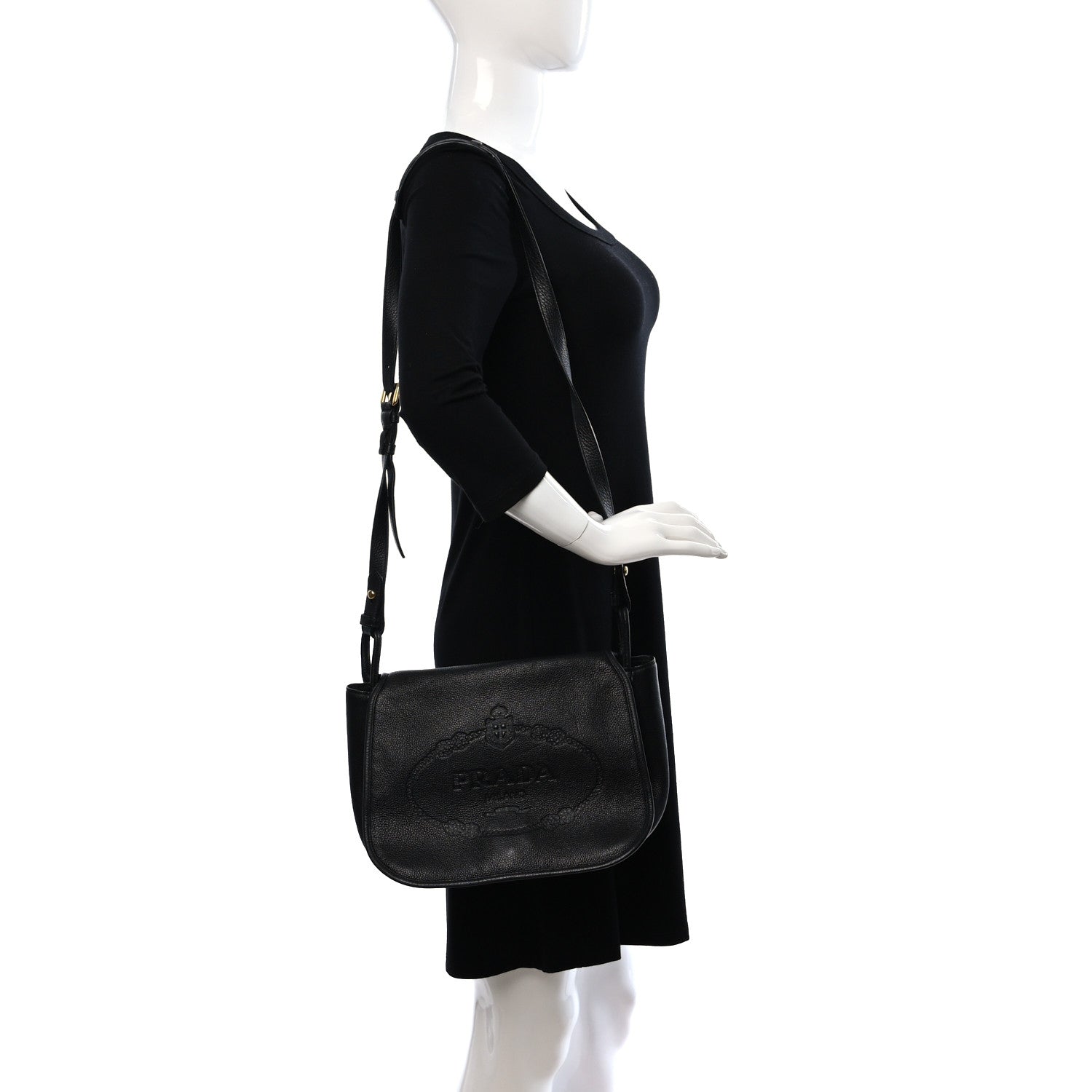 Prada Vitello Phenix Embossed Logo Bag Black 2 of 8