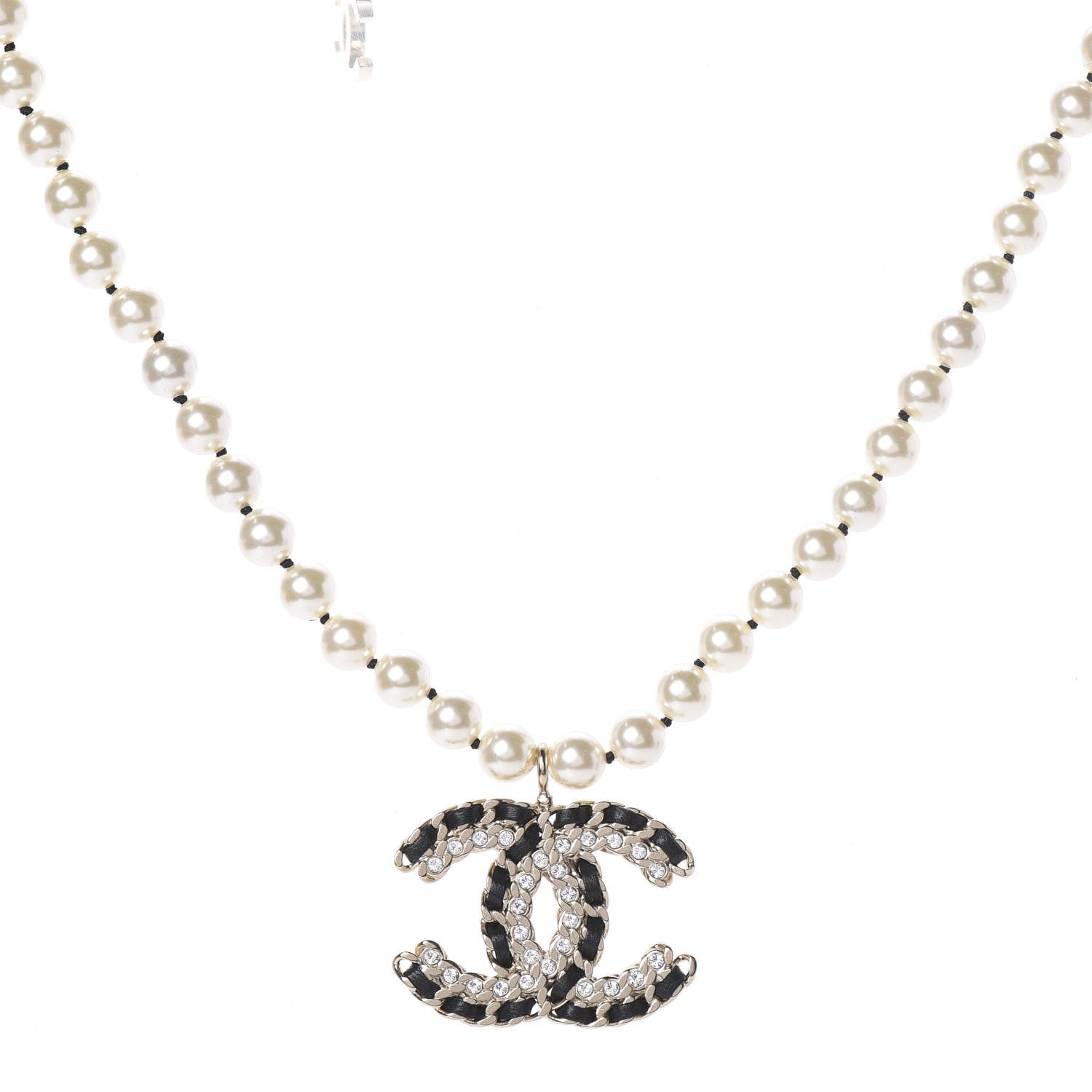 Chanel Lambskin Pearl Crystal Vintage Allure CC Short Necklace Gold 1 of 2