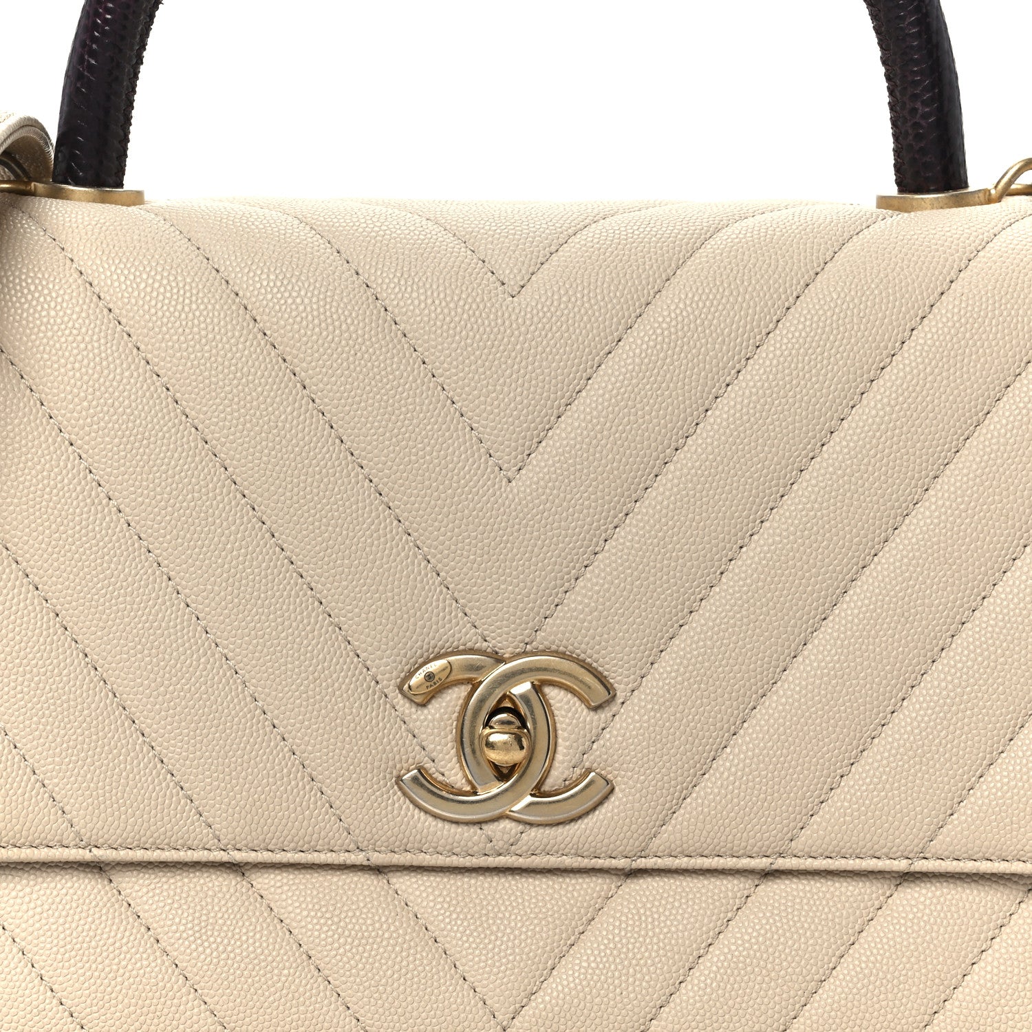 Chanel Caviar Lizard Embossed Chevron Quilted Small Coco Handle Flap Beige 9 of 11