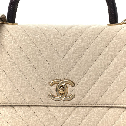 Chanel Caviar Lizard Embossed Chevron Quilted Small Coco Handle Flap Beige 9 of 11