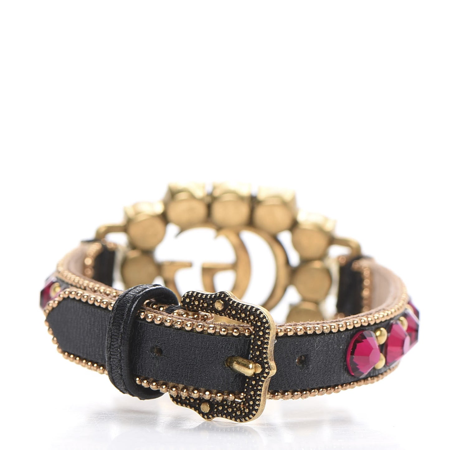 Calfskin Crystal Double G Bracelet Gold