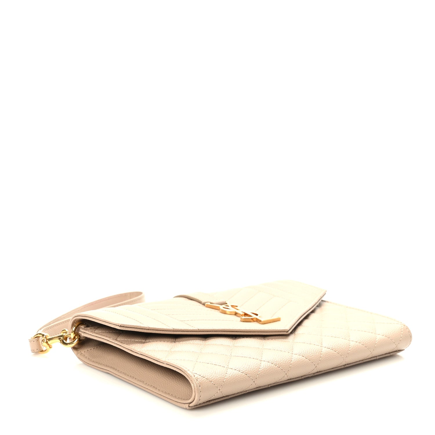 Saint Laurent Grain De Poudre Textured Mixed Matelasse Triquilt Monogram Clutch Dark Beige 5 of 10