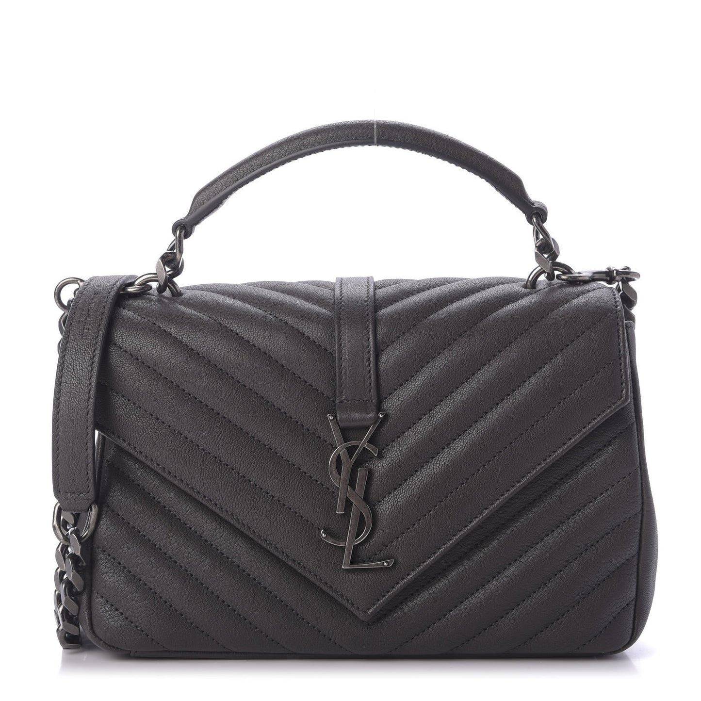 Sheepskin Matelasse Chevron Monogram Medium College Bag Asphalt