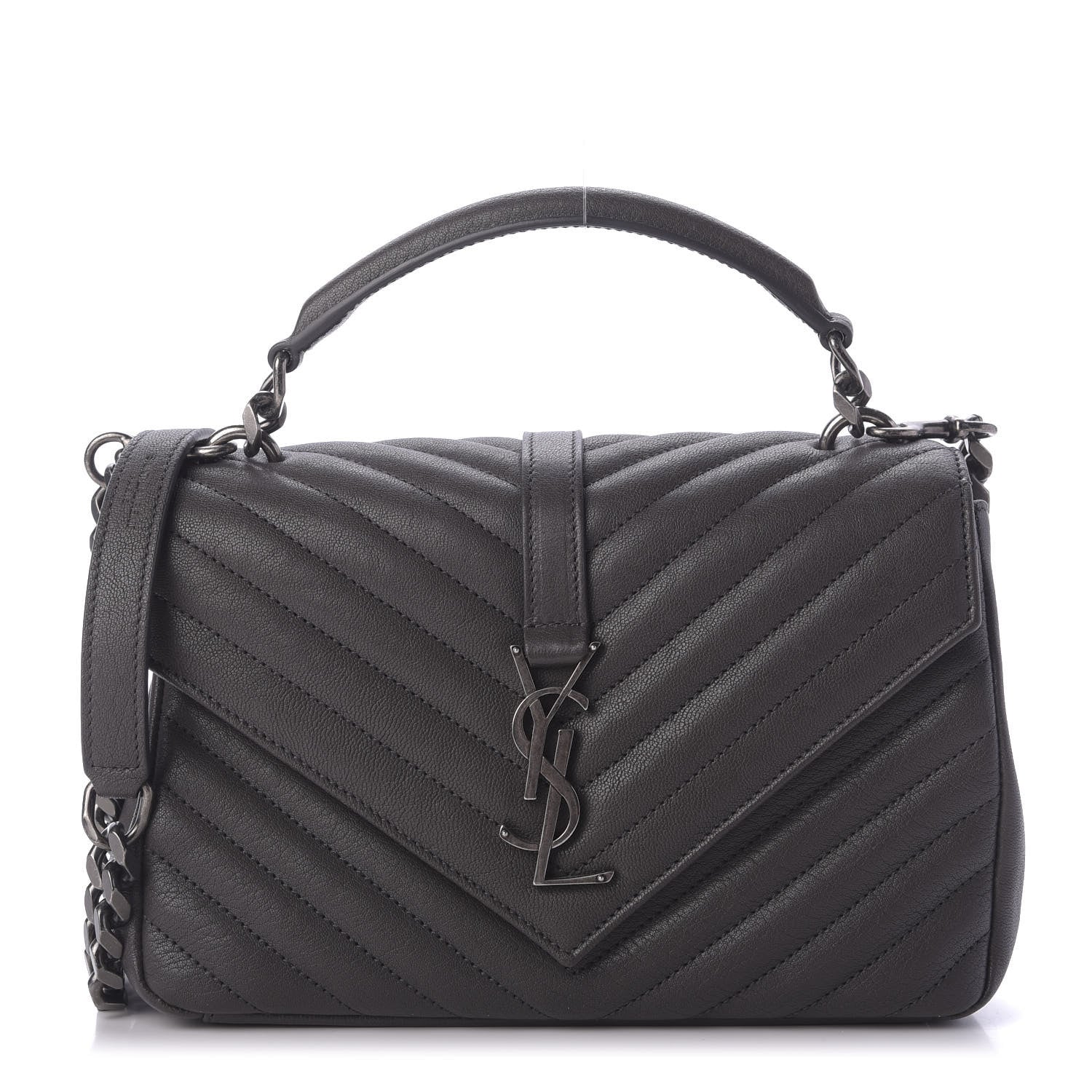 Saint Laurent Sheepskin Matelasse Chevron Monogram Medium College Bag Asphalt 1 of 8