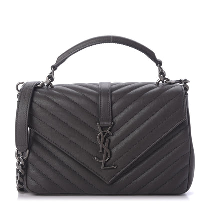 Saint Laurent Sheepskin Matelasse Chevron Monogram Medium College Bag Asphalt 1 of 8