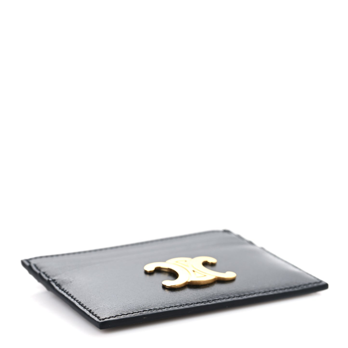 Shiny Calfskin Triomphe Card Holder Black