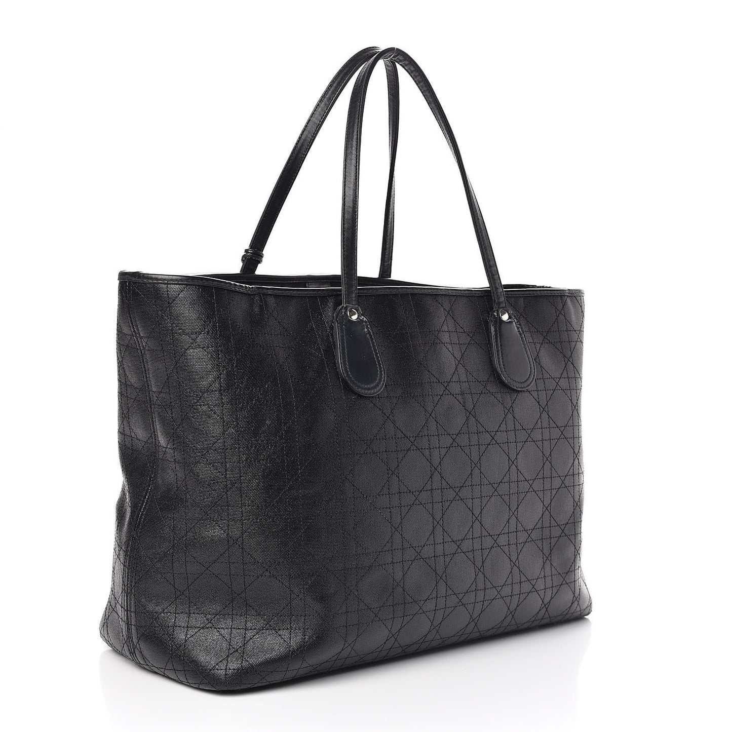 Coated Canvas Cannage Large Panarea Shopping Tote Black