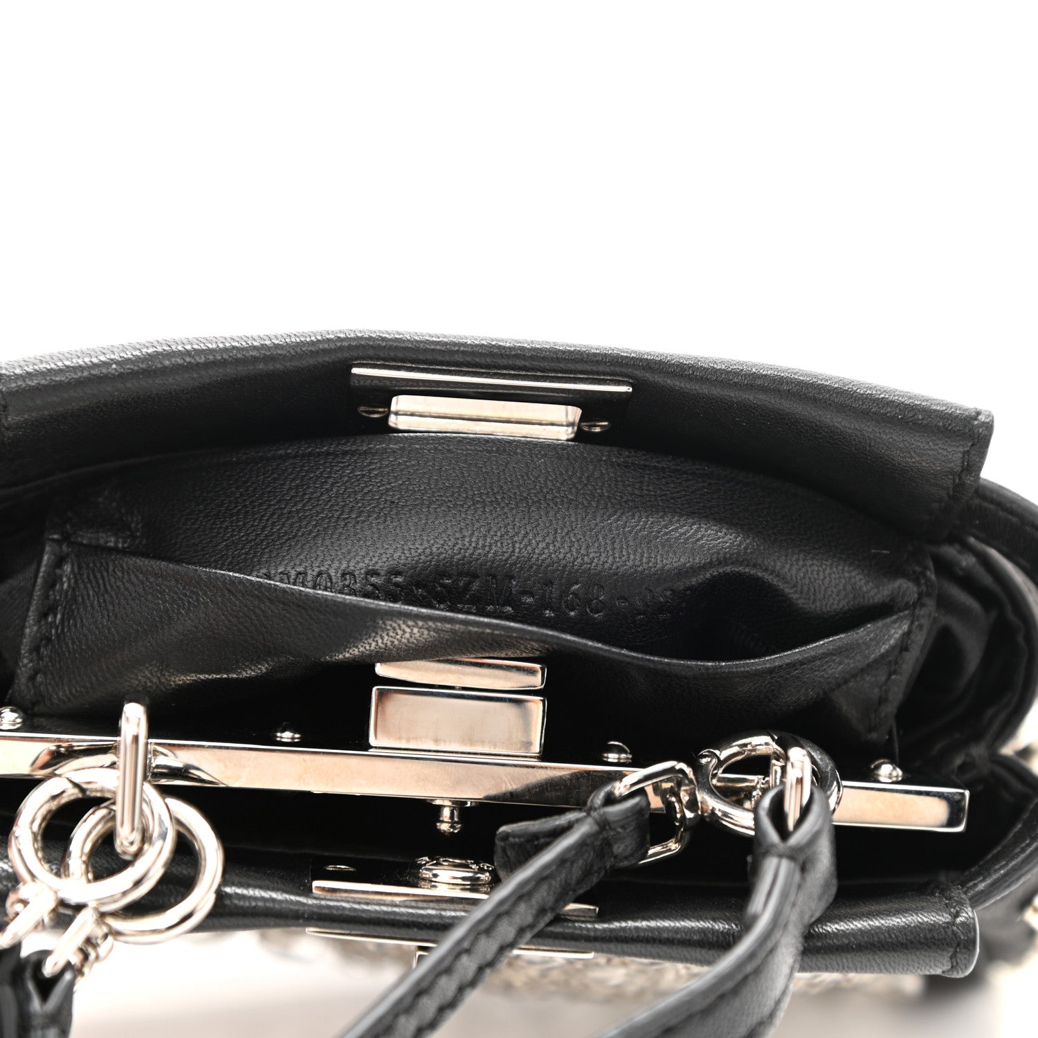 Fendi Satin Crystal Shiny Nappa Embroidered Micro Peekaboo Iconic Satchel Black Crystal 8 of 12