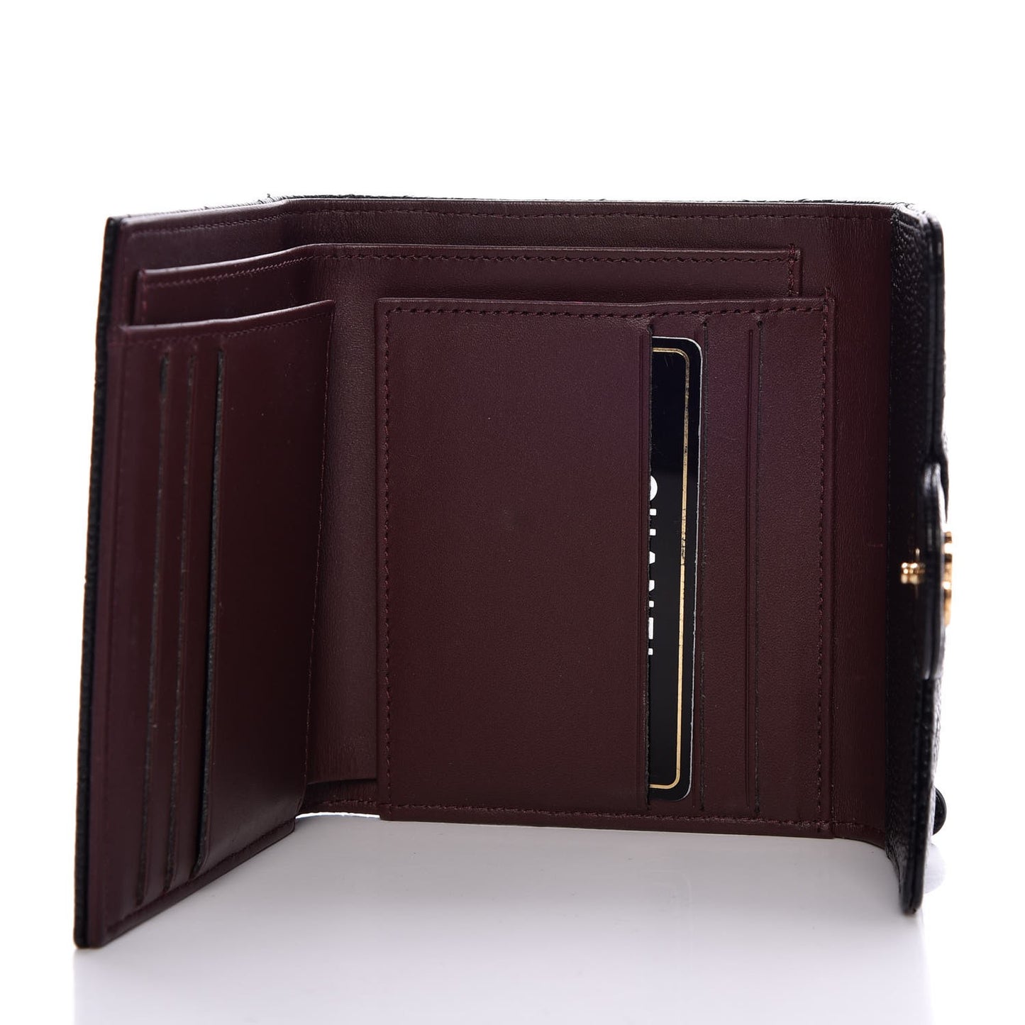 Caviar Quilted Compact Flap Wallet Black