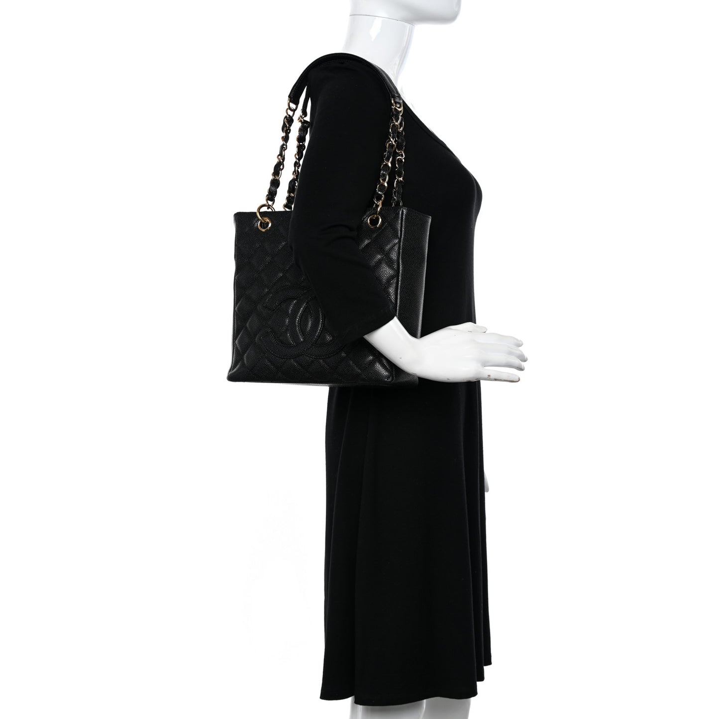 Caviar Quilted Petit Shopping Tote PST Black
