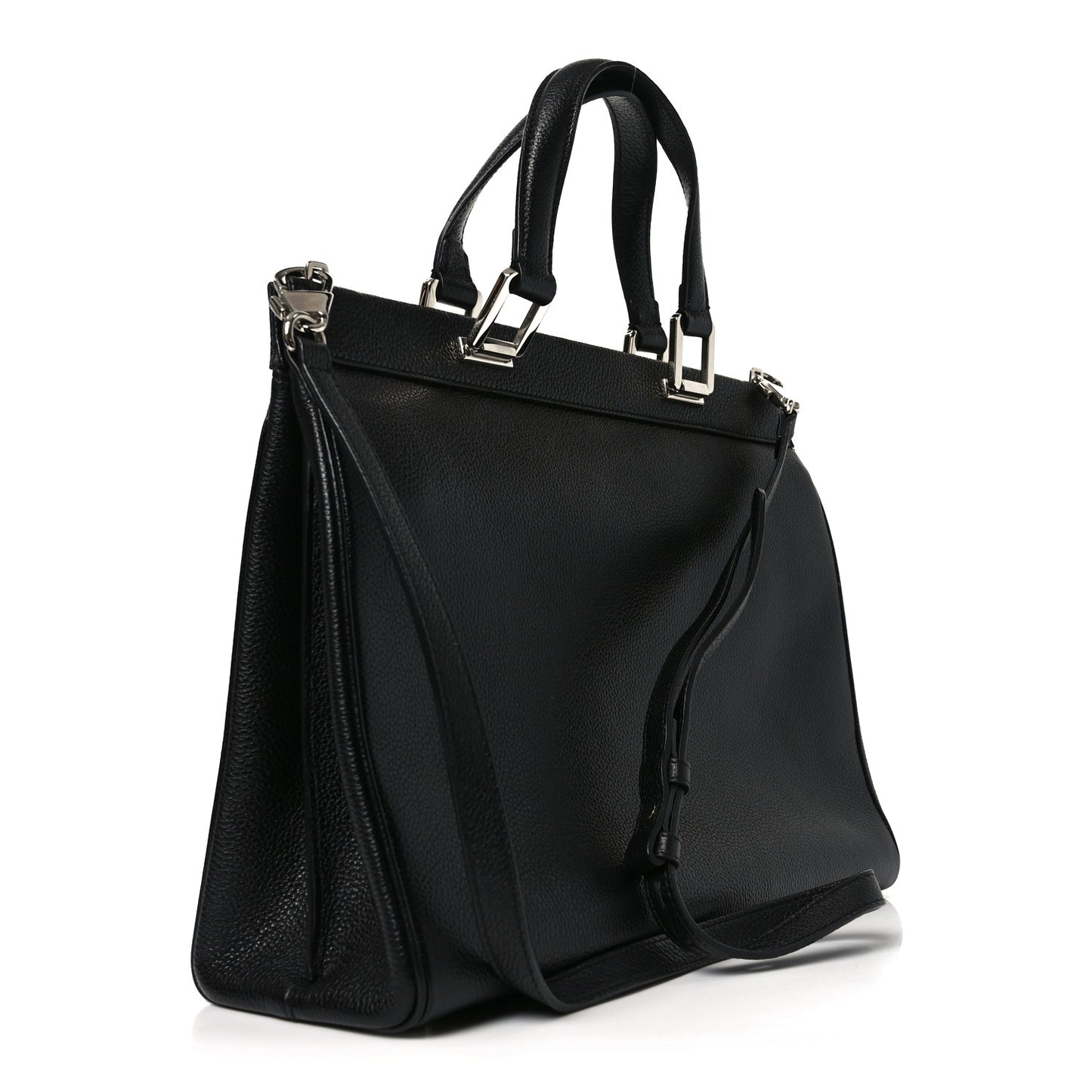 Grainy Calfskin Medium Zumi Top Handle Bag Black