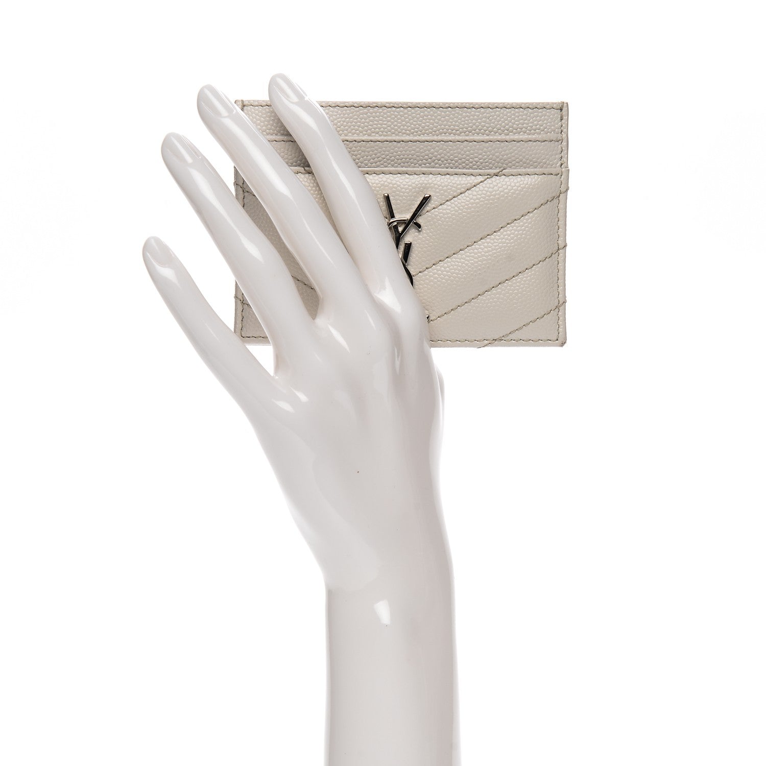 Saint Laurent Grain De Poudre Matelasse Chevron Card Case Icy White 2 of 7