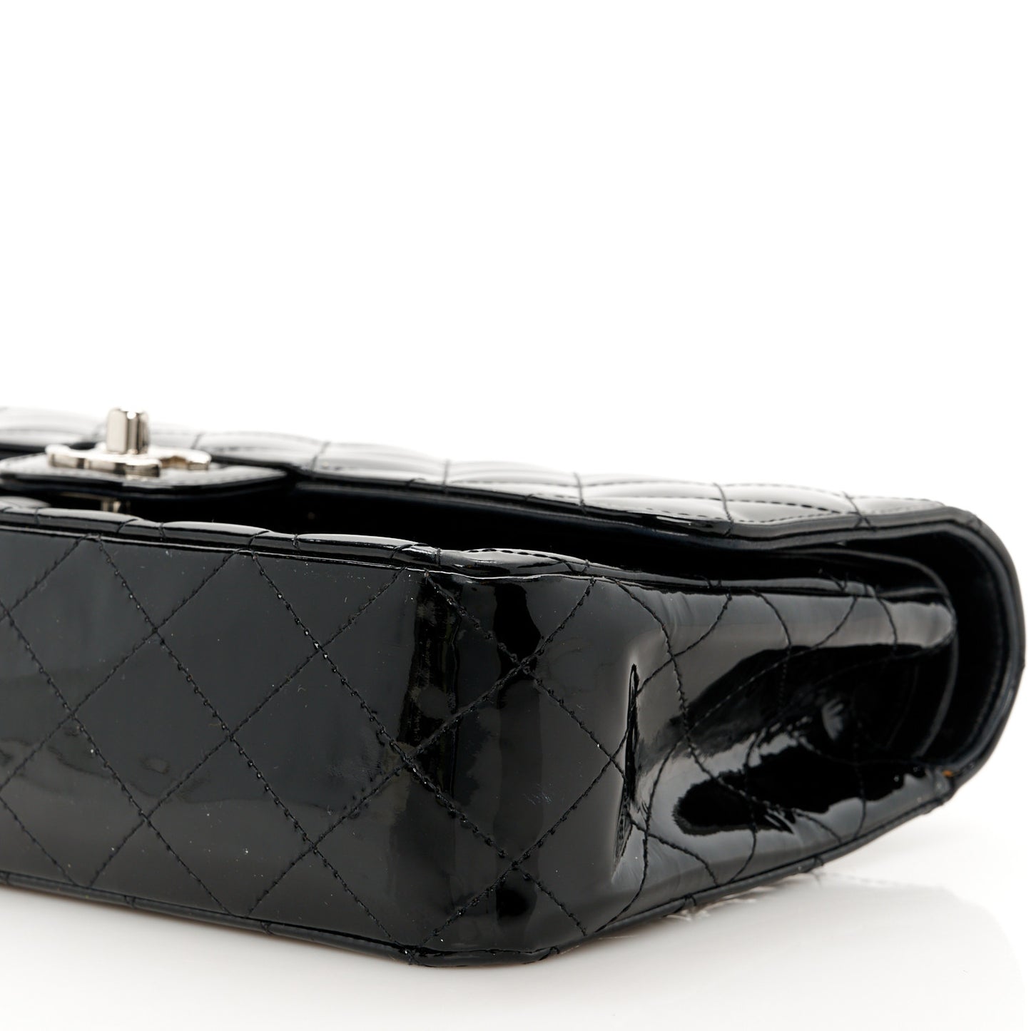 Patent Quilted Medium Double Flap Black