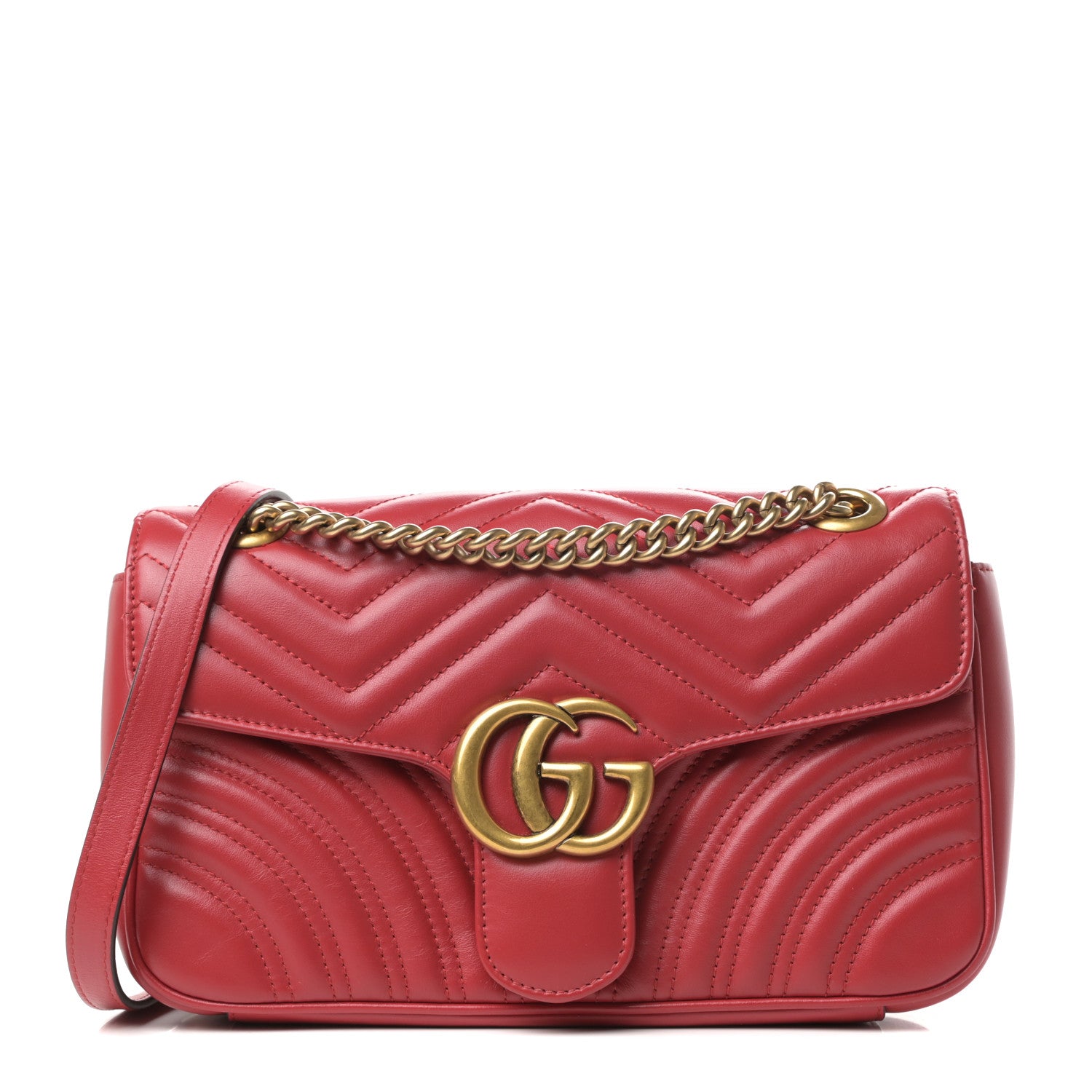 Gucci Calfskin Matelasse Small GG Marmont Shoulder Bag Hibiscus Red 1 of 10