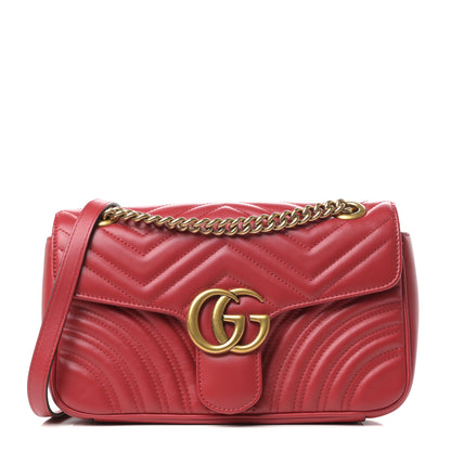 Gucci Calfskin Matelasse Small GG Marmont Shoulder Bag Hibiscus Red 1 of 10
