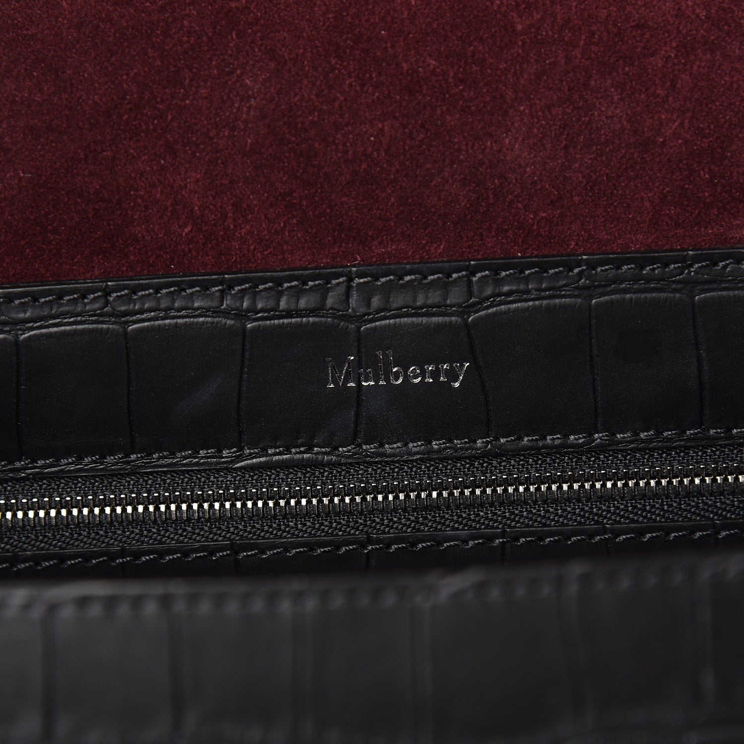 Mulberry Calfskin Crocodile Embossed Amberley Satchel Black 6 of 9