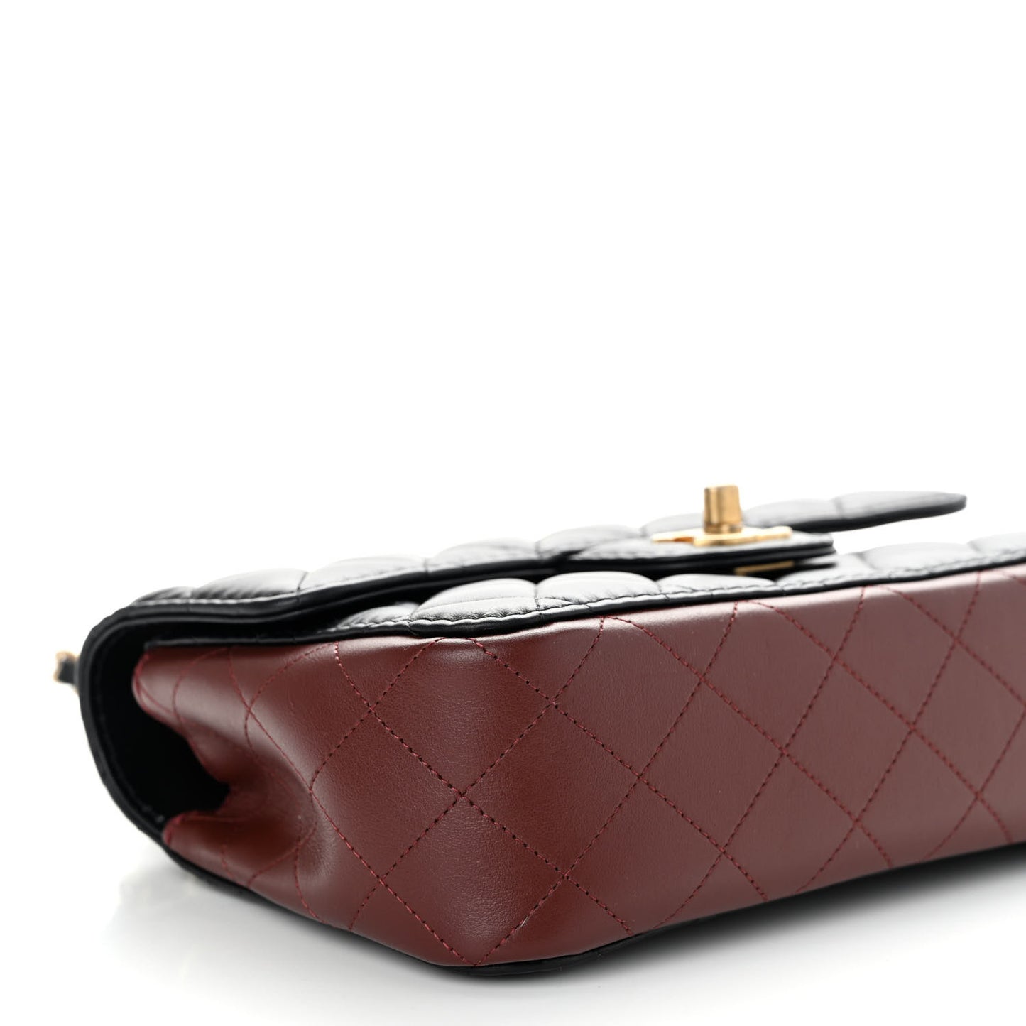 Calfskin Quilted Small Strap Into Flap Bag Black Burgundy