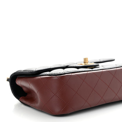 Chanel Calfskin Quilted Small Strap Into Flap Bag Black Burgundy 9 of 10