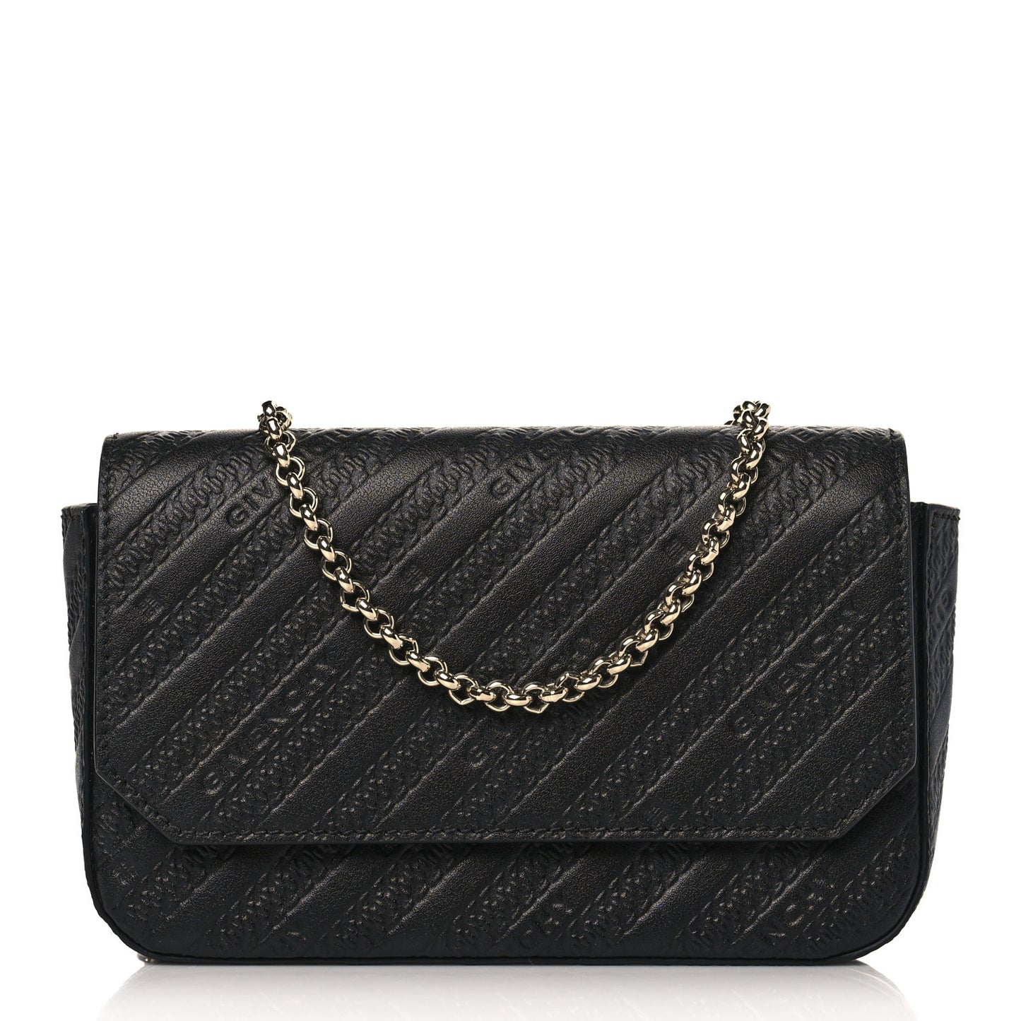 Calfskin Embossed Logo Bond Chain Camera Bag Black