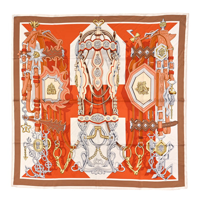 Hermes Silk Brides Et Destin Scarf 90 Orange Cuite Beige 1 of 3