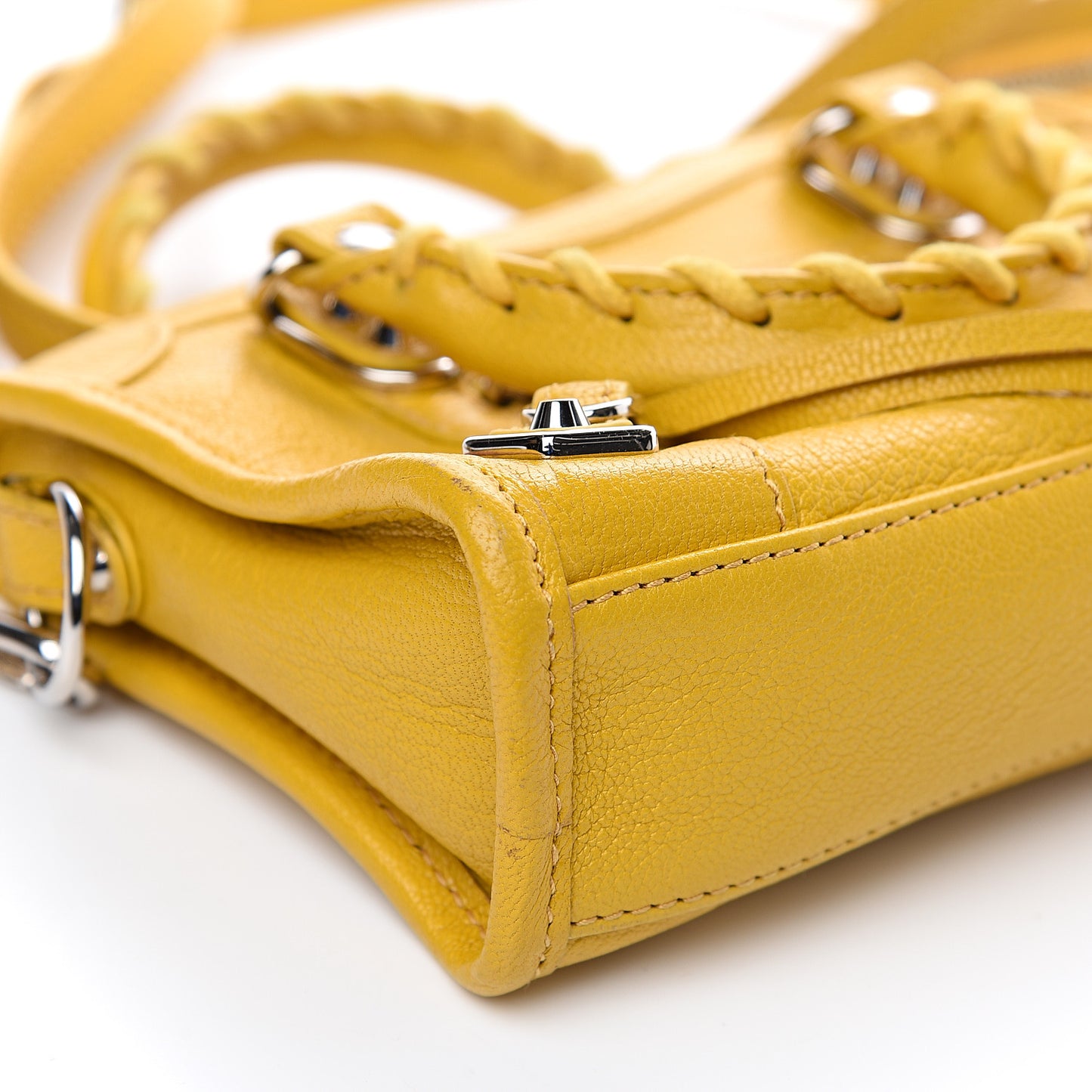 Chevre Silver Metallic Edge Hardware Nano City Jaune Epi