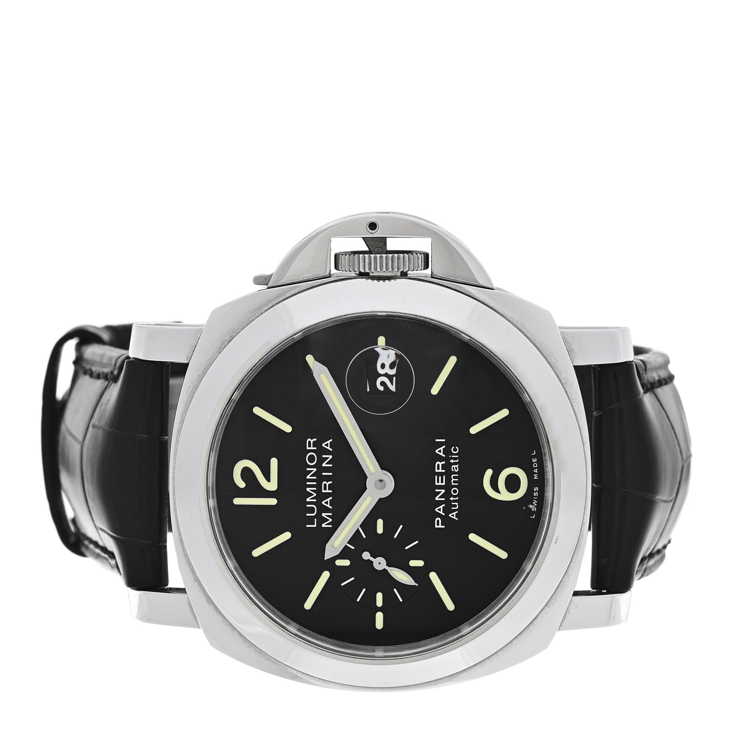 Stainless Steel Alligator 45mm Luminor Marina Automatic Watch Black PAM00104