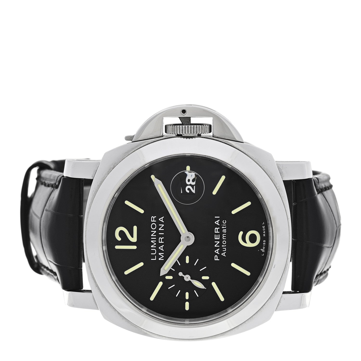 Panerai Stainless Steel Alligator 45mm Luminor Marina Automatic Watch Black PAM00104 2 of 4