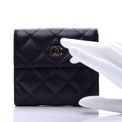 Chanel Caviar Quilted Compact French Flap Wallet Dark Blue 2 of 11