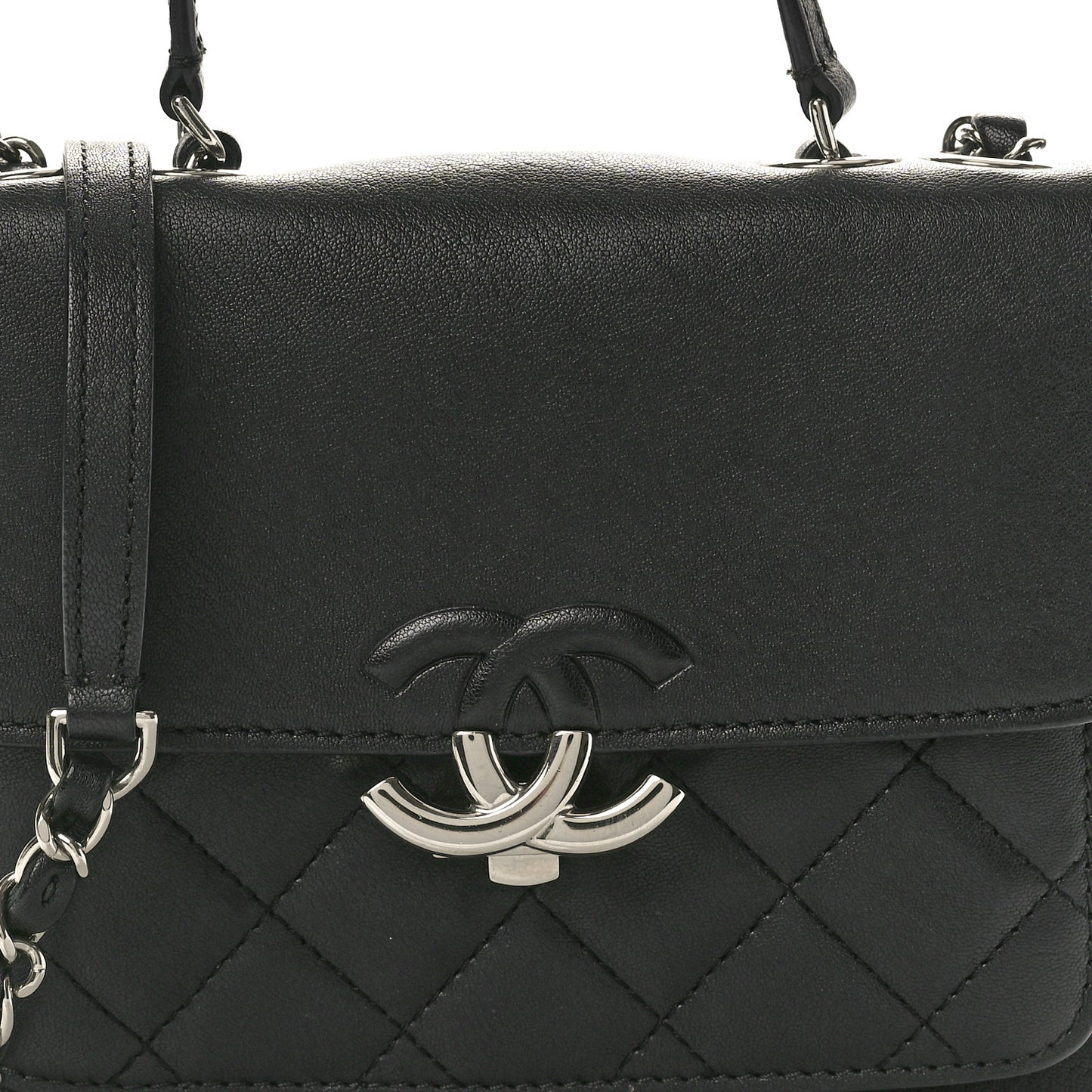 Grained Calfskin Quilted Small CC Box Top Handle Flap Black