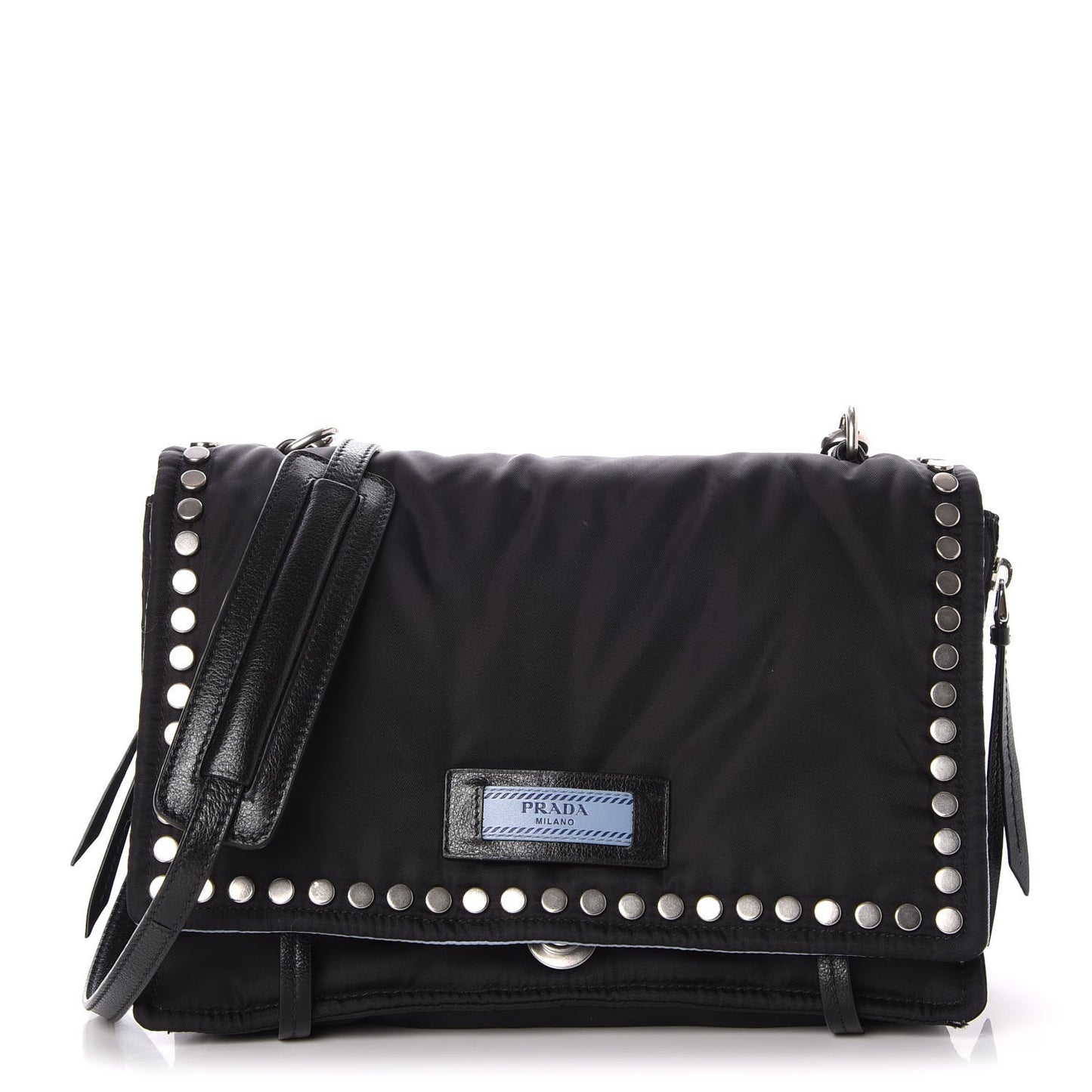 Nylon Tessuto Studded Small Etiquette Bag Black Astrale