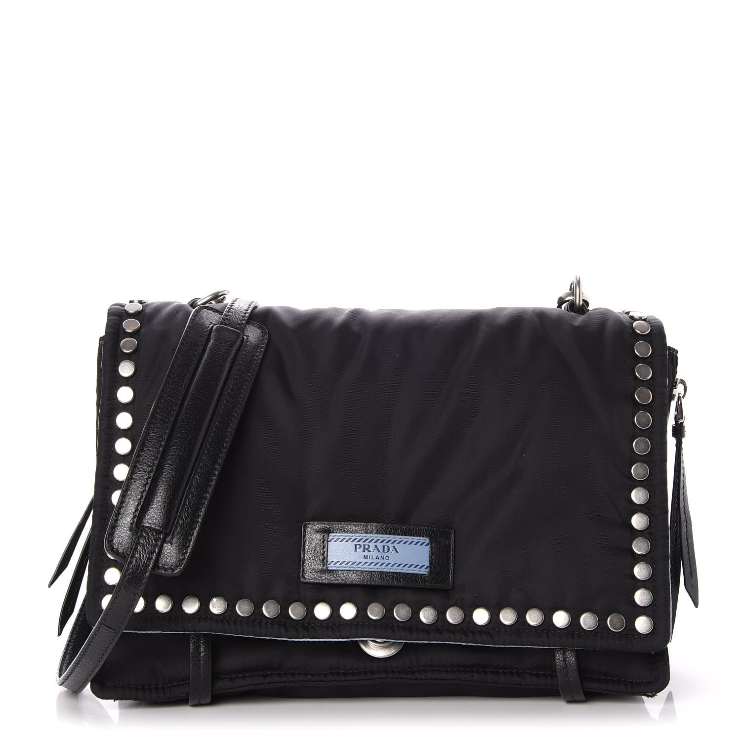 Prada Nylon Tessuto Studded Small Etiquette Bag Black Astrale 1 of 8