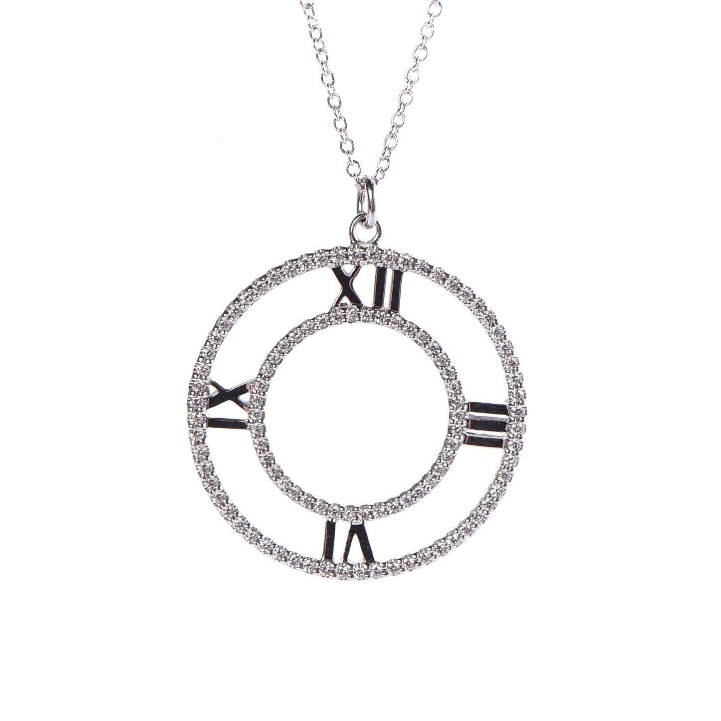 18K White Gold Diamond Medium Atlas Open Pave Pendant Necklace