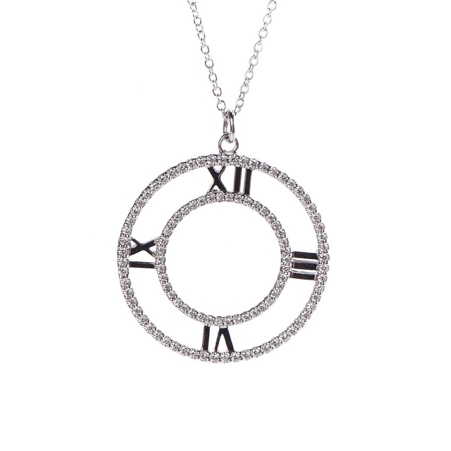 Tiffany 18K White Gold Diamond Medium Atlas Open Pave Pendant Necklace 4 of 8