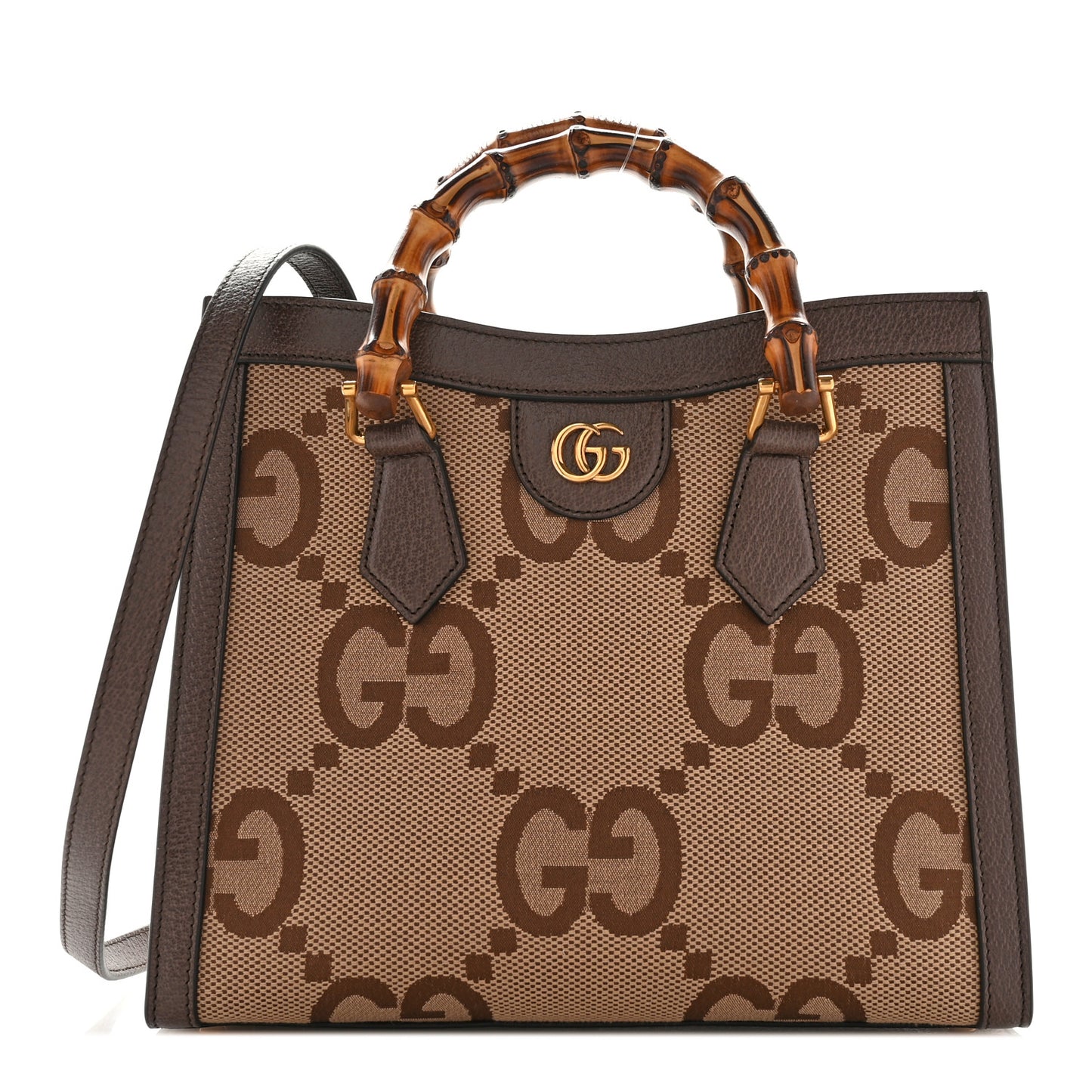Monogram Jumbo GG Textured Dollar Calfskin Small Diana Tote Bag Camel Ebony New Acero