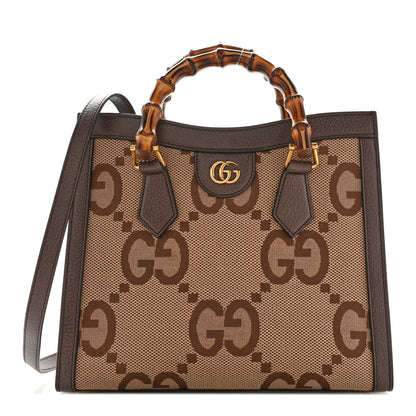 Gucci Monogram Jumbo GG Textured Dollar Calfskin Small Diana Tote Bag Camel Ebony New Acero 1 of 10