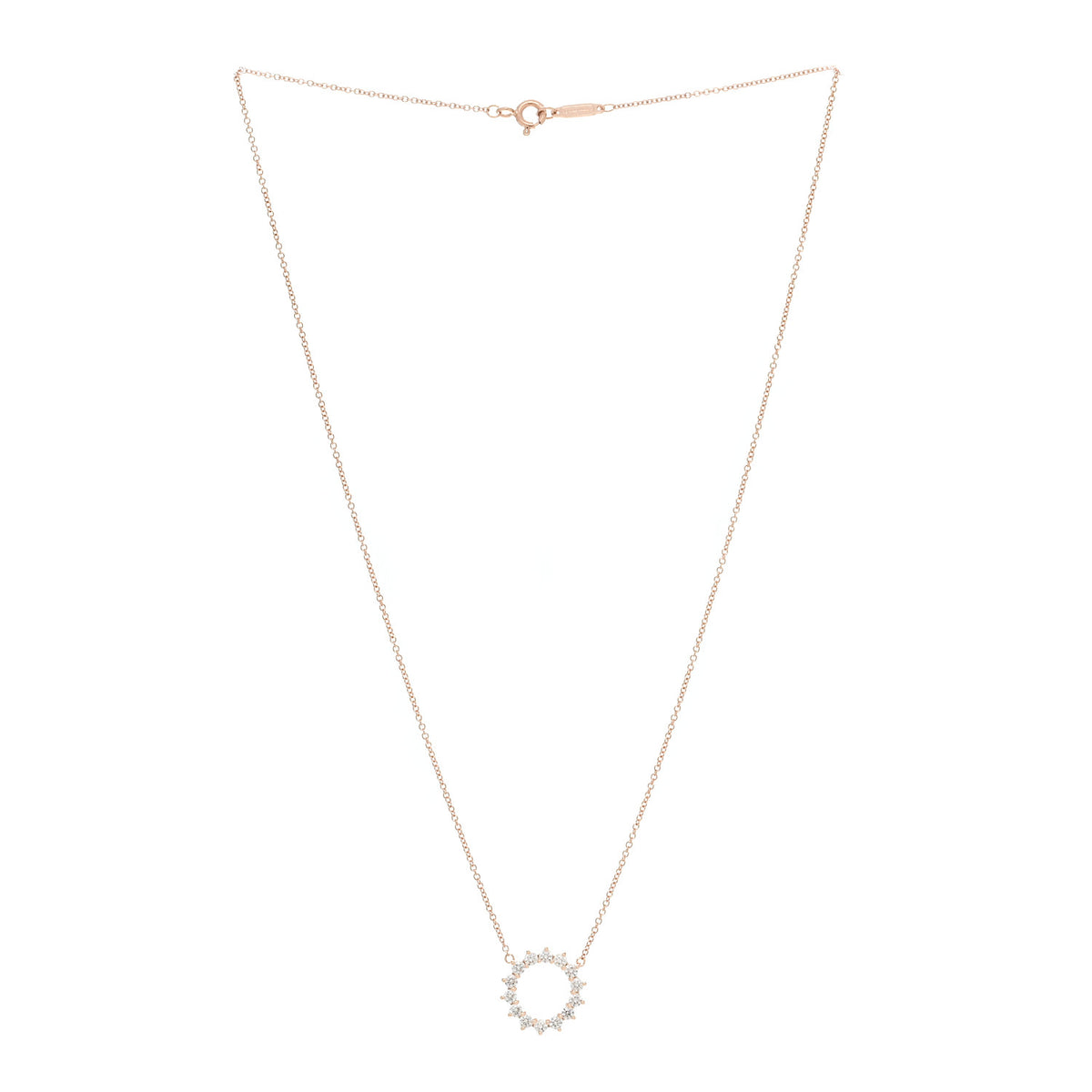 Tiffany 18K Rose Gold Diamond Small Open Circle Pendant Necklace 3 of 7