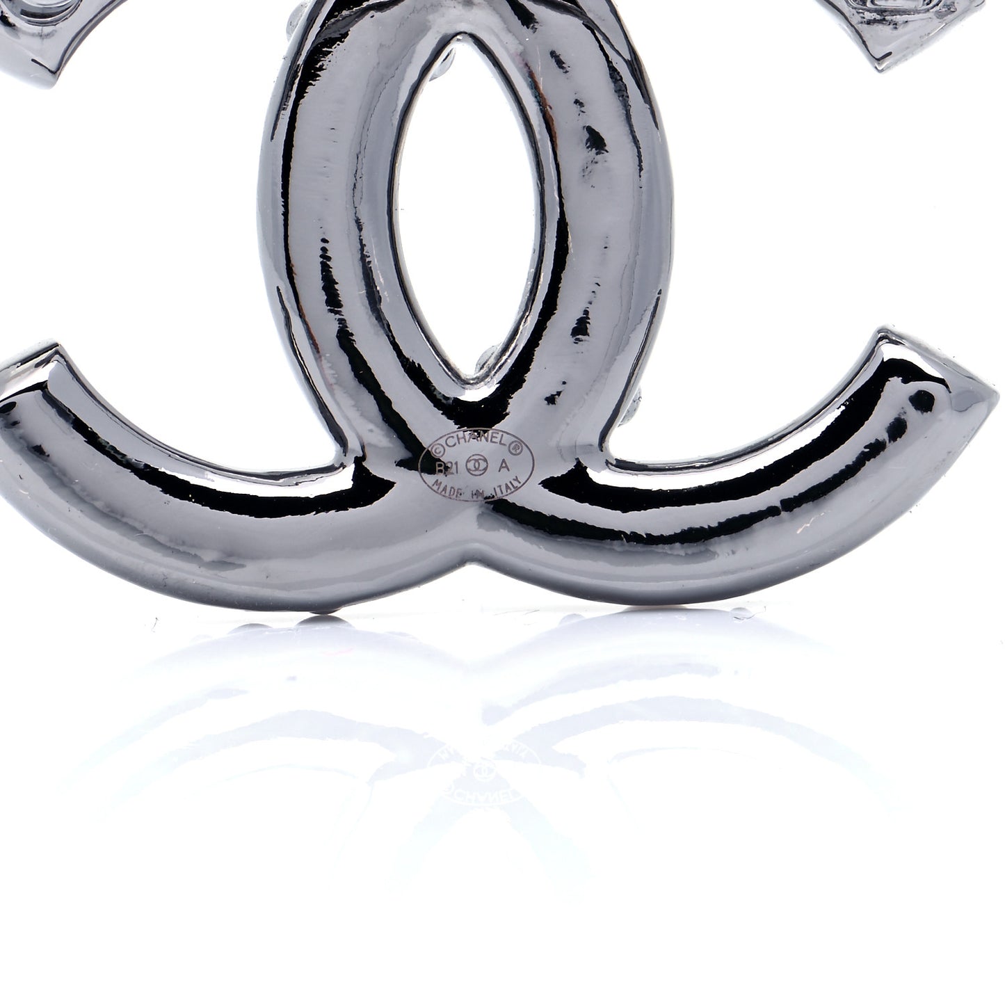 Pearl Crystal CC Brooch Silver