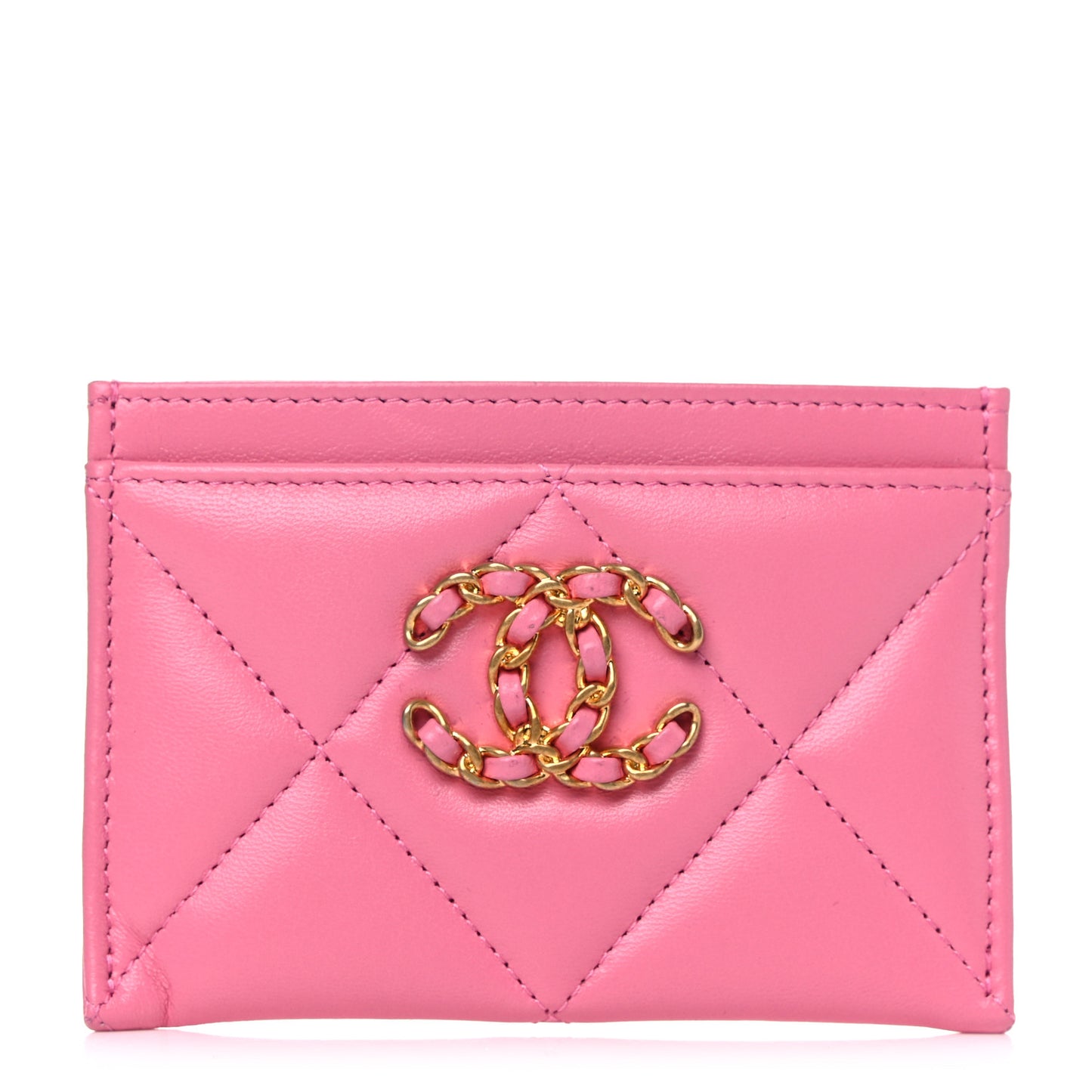 Lambskin Quilted Chanel 19 Card Holder Pink