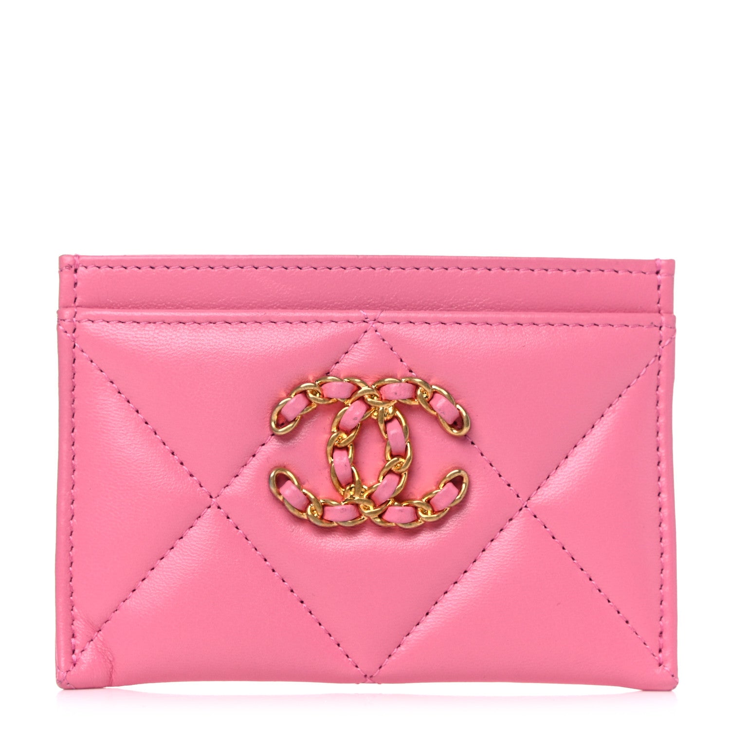 Chanel Lambskin Quilted Chanel 19 Card Holder Pink 1 of 9