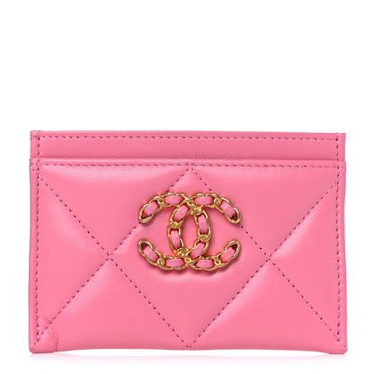 Chanel Lambskin Quilted Chanel 19 Card Holder Pink 1 of 9