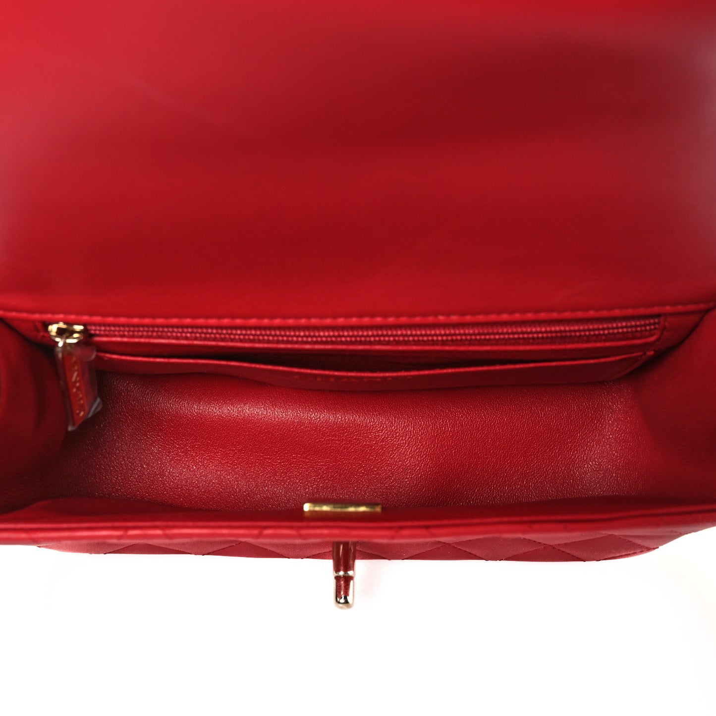 Lambskin Quilted Mini Top Handle Rectangular Flap Red