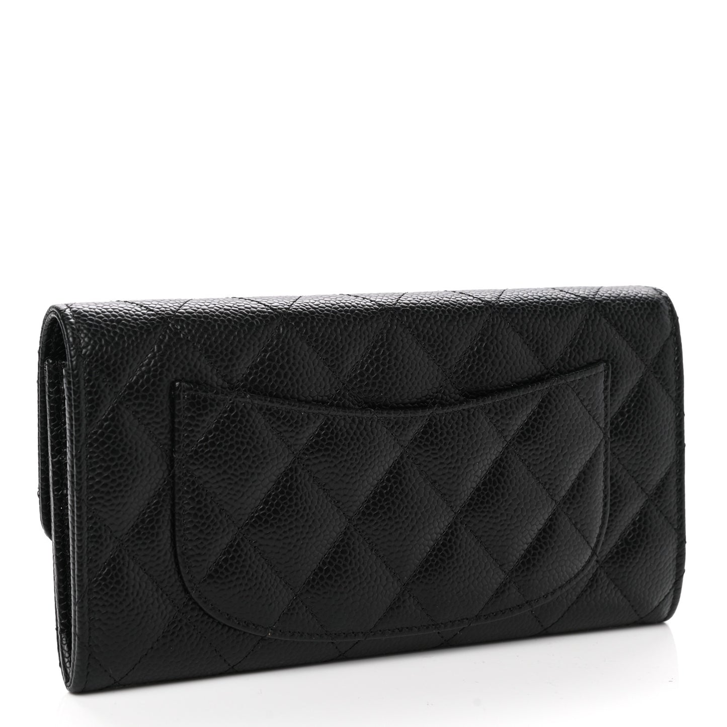Caviar Quilted Large Gusset Flap Wallet Black