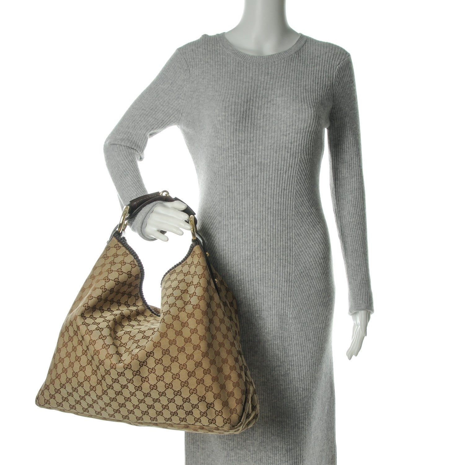 Gucci Monogram Large Horsebit Chain Hobo Dark Brown 2 of 7