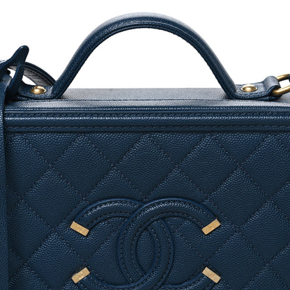 Chanel Caviar Quilted Medium CC Filigree Vanity Case Dark Blue 8 of 11