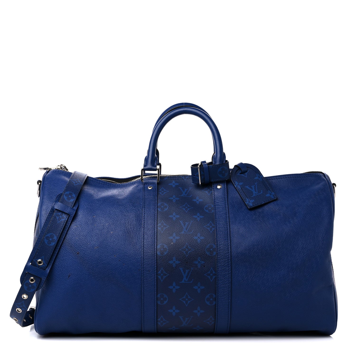 Louis Vuitton Taiga Monogram Eclipse Keepall Bandouliere 50 Pacific Blue 1 of 13