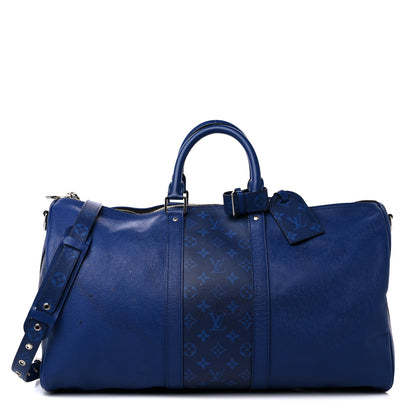 Louis Vuitton Taiga Monogram Eclipse Keepall Bandouliere 50 Pacific Blue 1 of 13