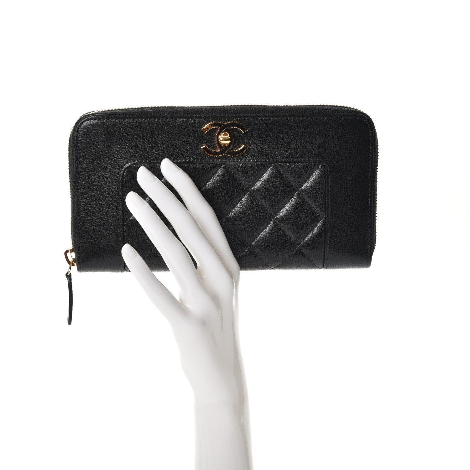 Chanel Sheepskin Quilted Mademoiselle Vintage Zip Around Wallet Black 2 of 9