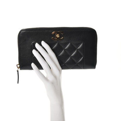 Chanel Sheepskin Quilted Mademoiselle Vintage Zip Around Wallet Black 2 of 9
