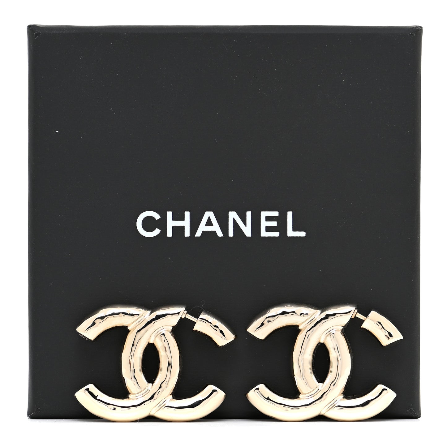 Metal Large CC Earrings Light Gold