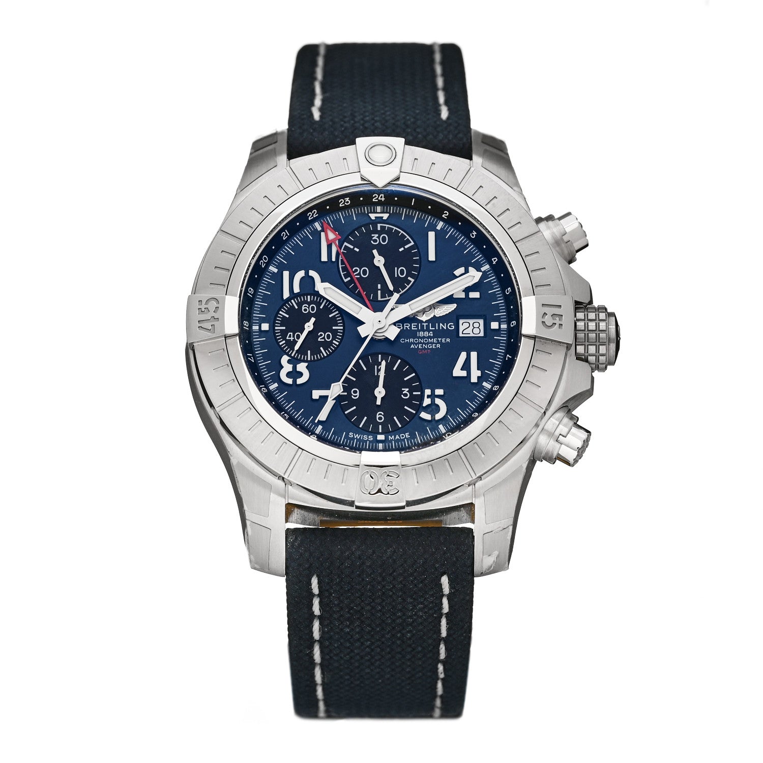 Breitling Stainless Steel Nylon 45mm Avenger Chronograph GMT Automatic Watch Blue A24315 1 of 5
